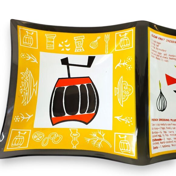 VTG 1950s Houze Art Glass Tray Salad Dressing Recipe MCM Bent Glass Relish 17.5" - Picture 3 of 16